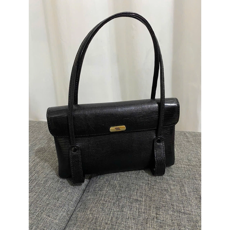 Túi xách đeo vai da kỳ nhông thật 13*23 màu đen 99% real iguana skin handbag 464046