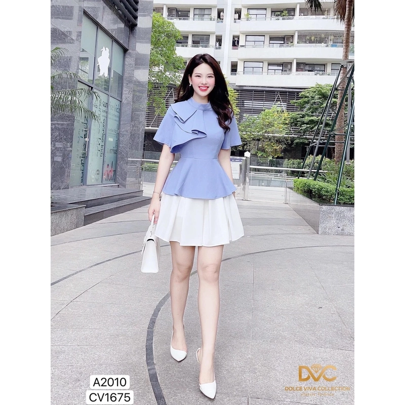 Áo peplum xanh công sở 405934