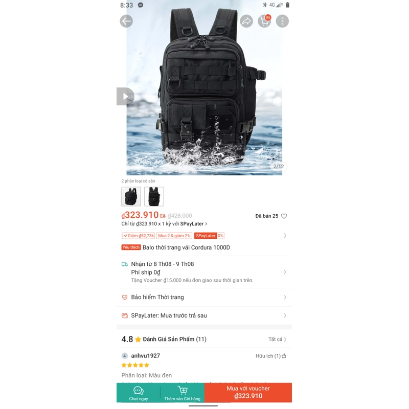 Balo tatical vải cordura 1000D 525848