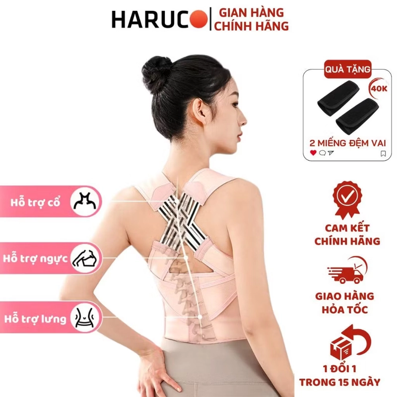 Đai Chống Lưng Gù Haruco Nam Nữ Dây Đai Lưng Chống Gù màu hồng size L chưa sử dụng 507949