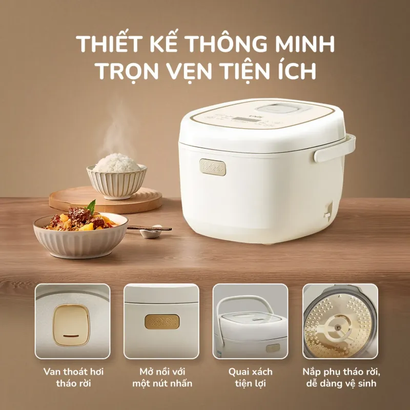 🔥 NỒI CƠM ĐIỆN LÒNG GỐM CAO CẤP UNIE URC818 – CHỐNG DÍNH TỰ NHIÊN, DUNG TÍCH 1.8L 🍚 798220