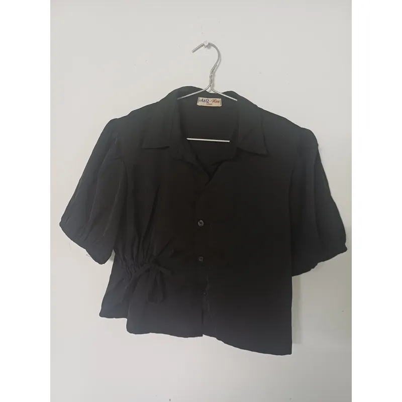 ÁO CROPTOP SƠ MI KIỂU NỮ - ĐEN 739503
