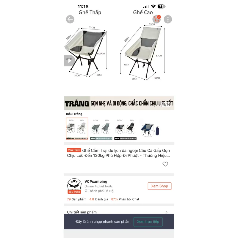 Ghế Cắm Trại du lịch dã ngoại Câu Cá Gấp Gọn Chịu Lực Đến 130kg Phù Hợp Đi Phượt 1031887
