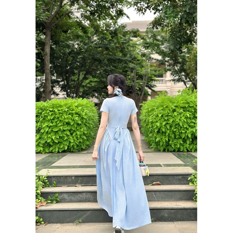 VÁY ĐÔI / COUPLE MẸ VÀ BÉ GÁI váy đầm maxi thun cột nơ phía sau kèm chun cột tóc 474127
