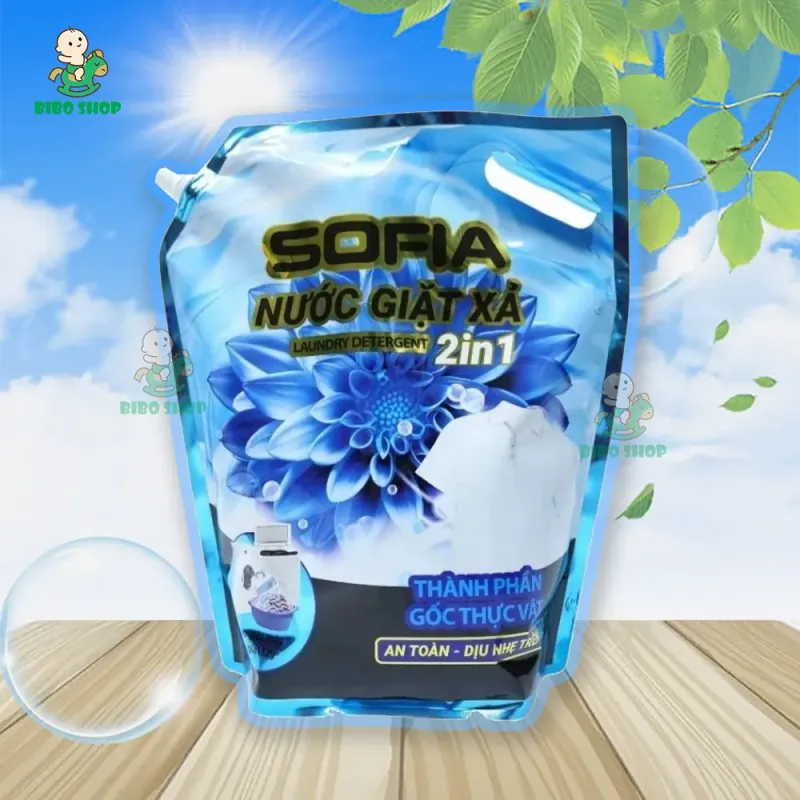 Nước giặt xả 2in1 3kg | GỐC THỰC VẬT AN TOÀN DA TAY, DA TRẺ NHỎ, CHỐNG ẨM MỐC (loại túi) 553597