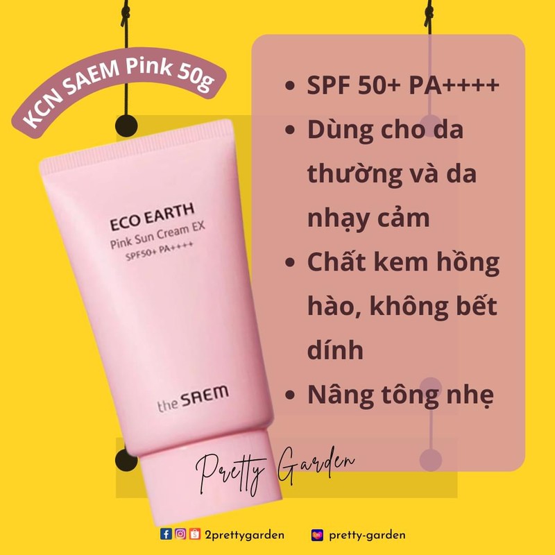 Kem Chống Nắng The Saem Eco Earth Power Sun Cream SPF50+ PA++++ Hồng Vàng 50g 117961