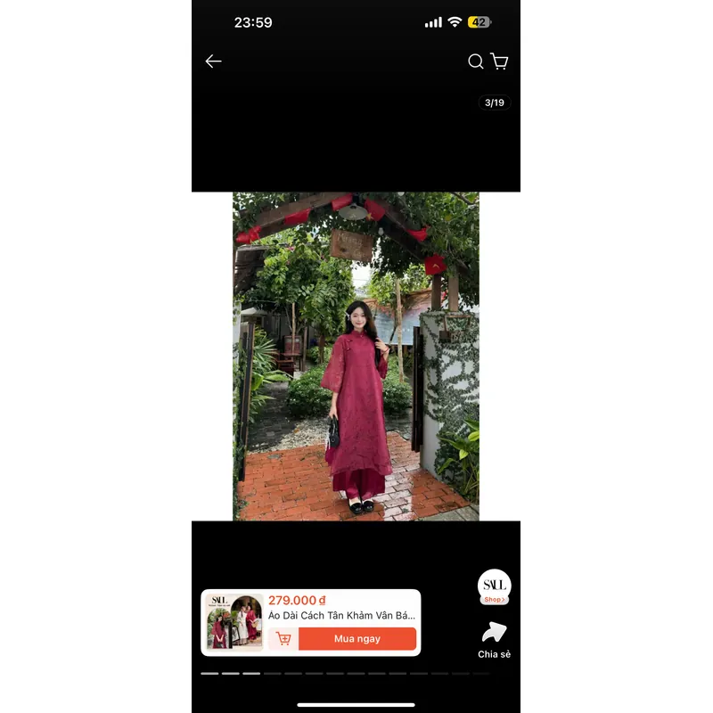 (đọc mô tả có fix )Pass set áo dài bách điền đỏ đô tặng trâm  737724