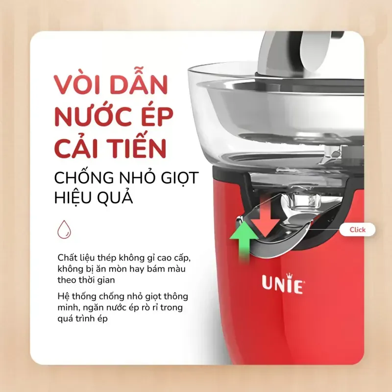 Máy vắt cam điện tự động UNIE UECJ-666R 100W — ép nhanh, chống nhỏ giọt, vận hành êm 578111