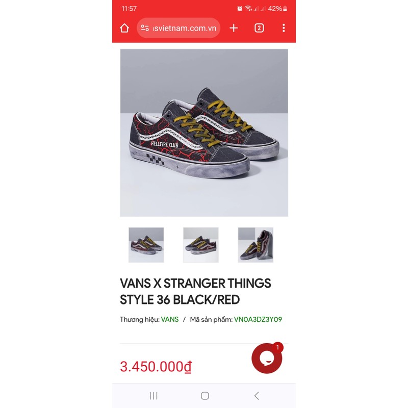 Giày VANS X STRANGER THINGS, size 41, màu đen đỏ, hàng chính hãng mới xài được đúng 1 lần 79607