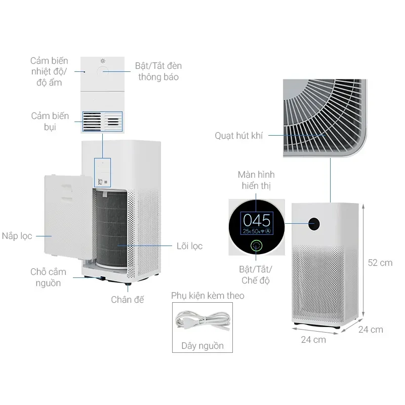 máy lọc không khí xiaomi Mi Air Purifier 3h 674935