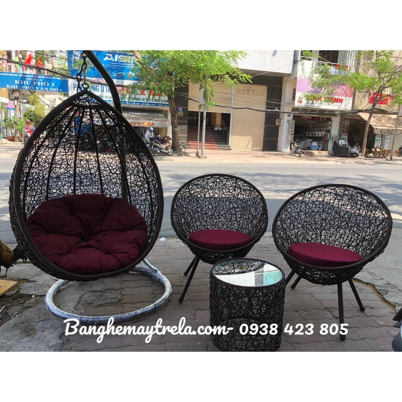 Bàn ghế mây nhựa trang trí ngoại thất 549172