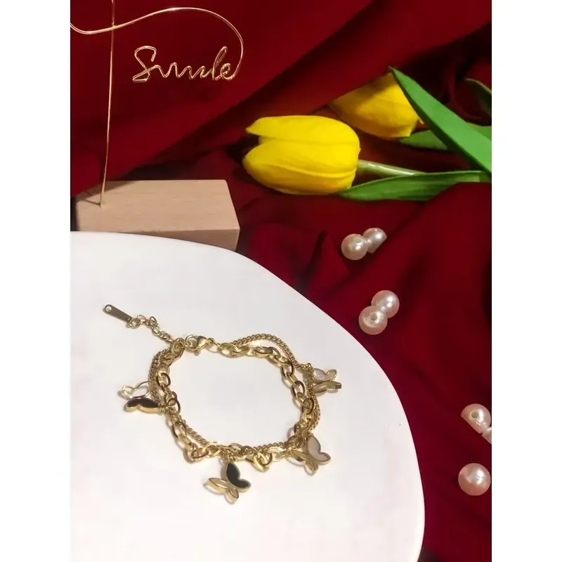 Titan (không đen gỉ) - Vòng tay/lắc tay titan trang sức nữ dây đôi hình bướm 607918