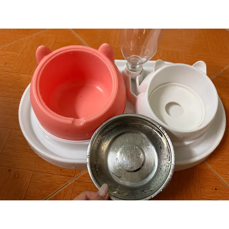 Chén / Bát ăn cho thú cưng chén inox chống gù kèm khay bình cấp nước tự động chống kiến 929646