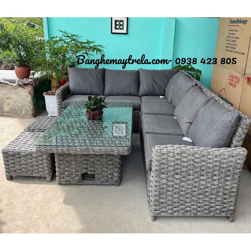 Sofa góc nhựa giả mây hiện đại 536731