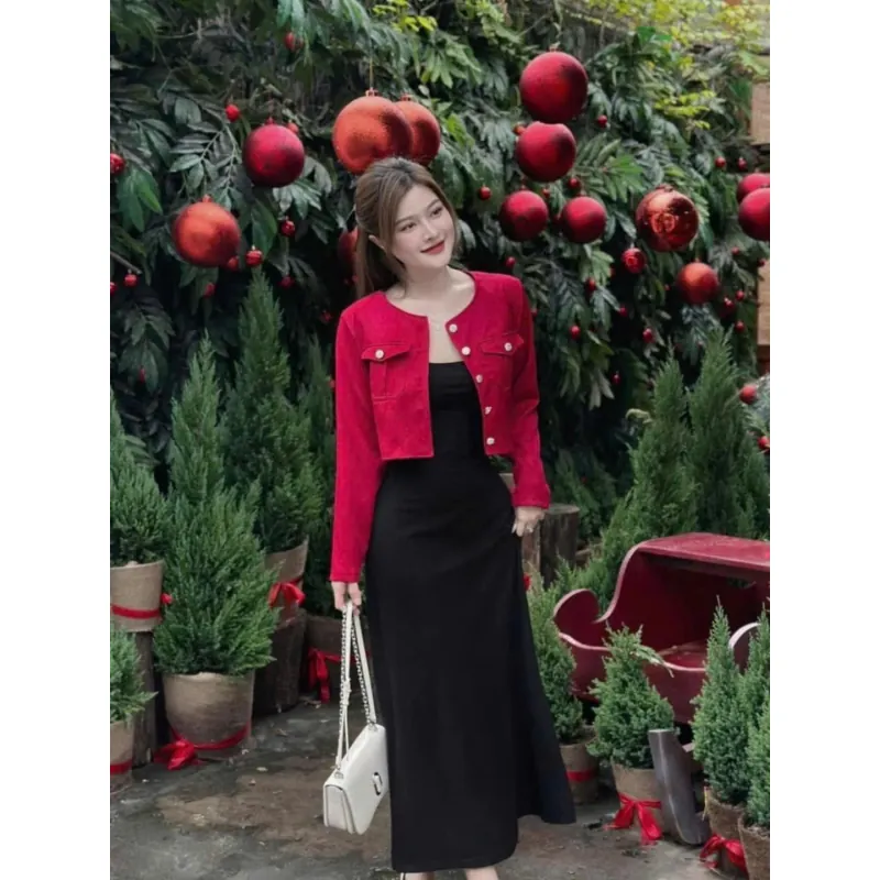 Đầm 2 dây kèm áo khoác size M L mặc Tết cực xinh 748249