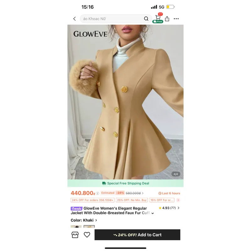 Áo khoác nữ thanh lịch sang trọng 714303