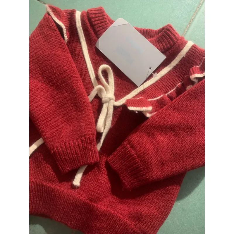 Áo len bé gái đỏ bánh bèo dễ mặc phù hợp đi học, đi chơi 739020