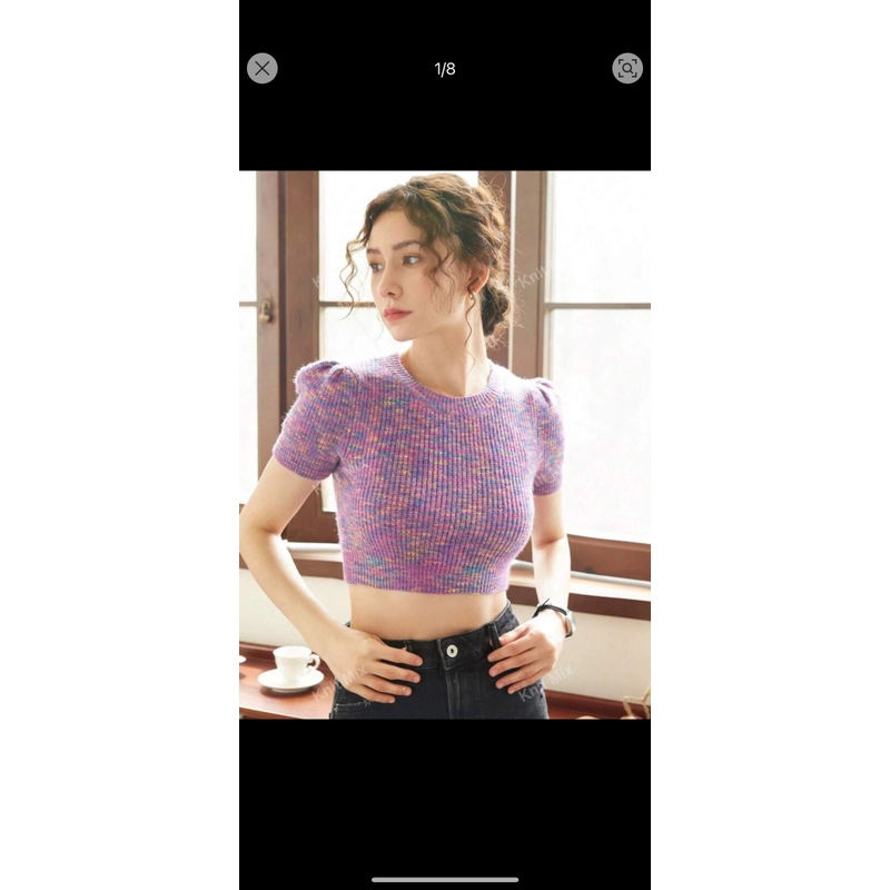 Áo dệt kim Knit mix dáng ngắn tay bồng size M 327965