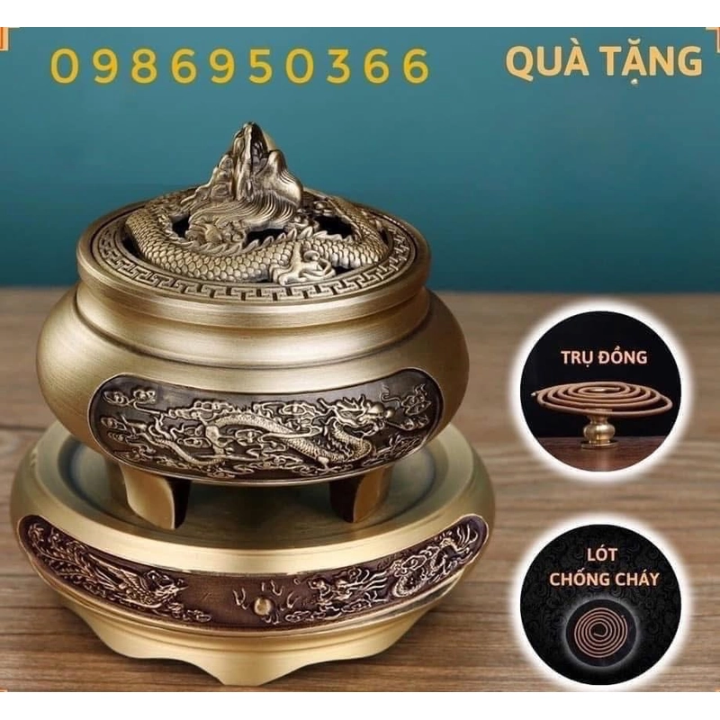 Bộ lư xông trầm bằng đồng hình rồng nổi tinh tế sắc nét, vừa bầy phong thủy vừa xông trầm 388788