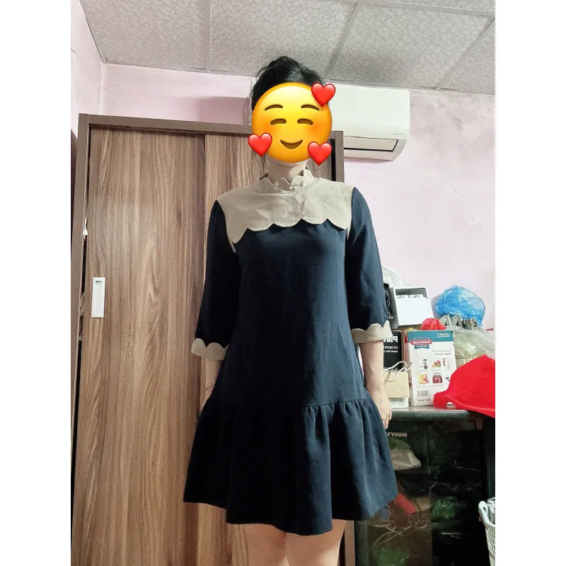 Đầm nữ Xanh phối kem cổ bèo 1010468