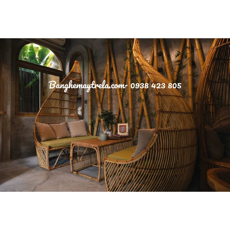 Bàn ghế mây tự nhiên cho spa 693793