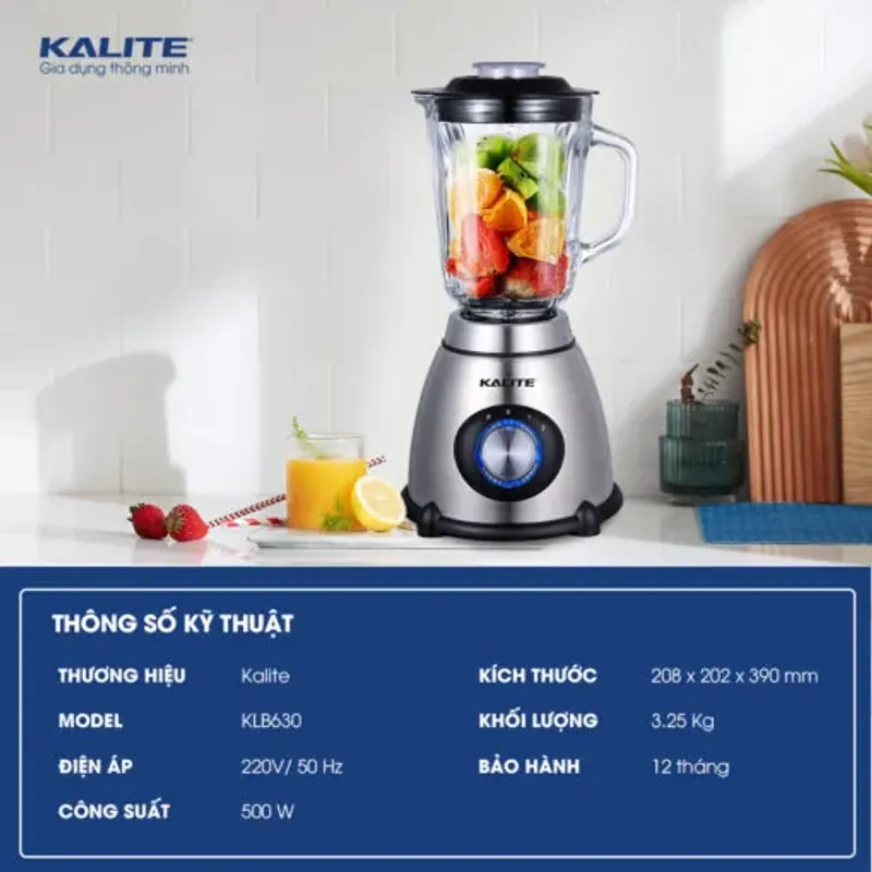 Máy xay sinh tố Kalite KLB630 3 cối xay, động cơ đồng nguyên chất, chính hãng mới 100% 573718