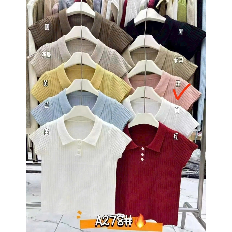 Áo Len nữ QC hàng new trơn cổ polo màu hồng 40-63kg  546759