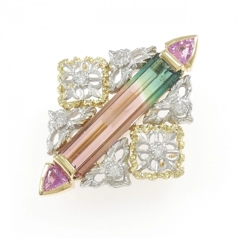 K18YG/PT900 Đá màu Brooch - Hàng hiệu Authentic 869291