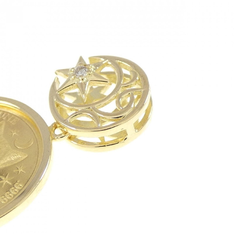 K18YG(枠) Mặt dây chuyền đồng xu kim cương hình mặt trăng và ngôi sao 0.01CT - Hàng hiệu Chính hãng 864935