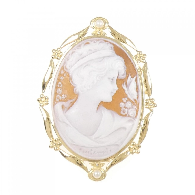 K18YG Shell Cameo Brooch - Hàng hiệu Authentic 869673