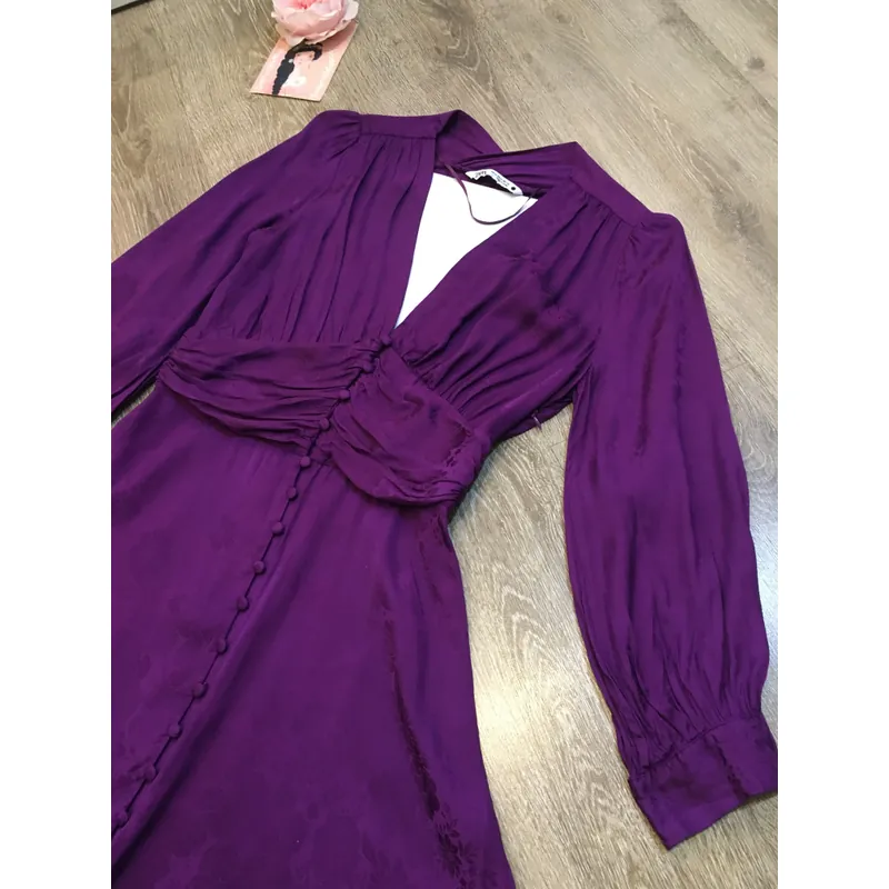 [Siêu Phẩm Hiệu Auth] Đầm váy vintage Za.ra cổ V nhún eo tay bồng 2 khuy hottrend 696768