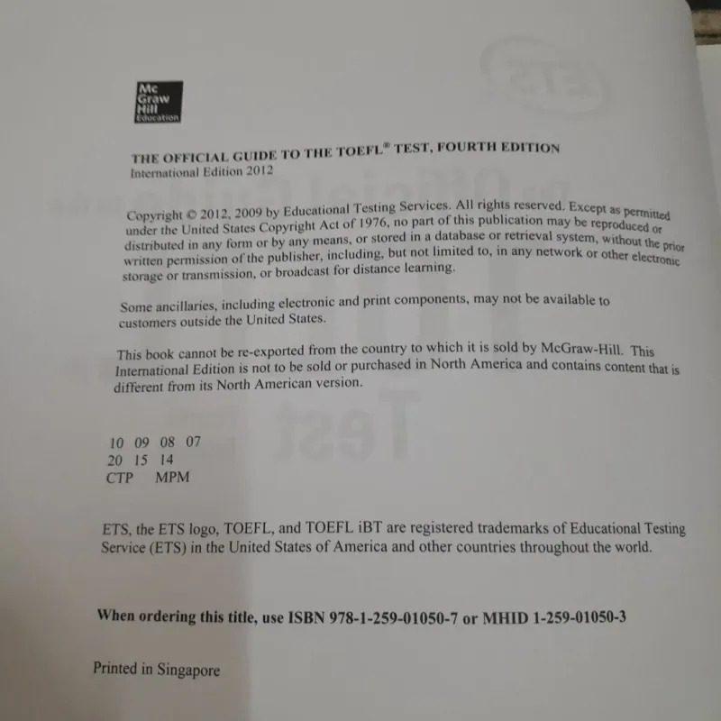Sách The Official Guide to the TOEFL TEST 4TH EDI with Authentic Tests. Singapore 2012 761557