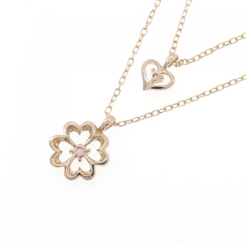 K18PG Heart × Clover Sapphire Necklace 0.01CT - Hàng hiệu Authentic 858505