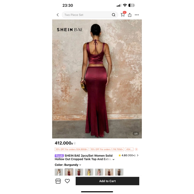 Đầm lụa đỏ rượu Shein 447786