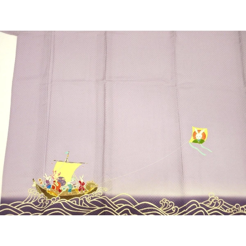 Áo kimono đơn lớp thăm viếng trang trí vàng Yuzen - Hàng hiệu Authentic 875177