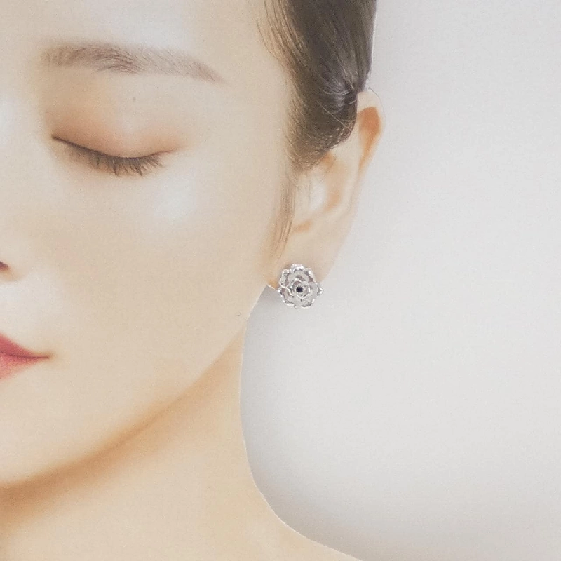 K18WG Hoa Hồng Bông Tai/Khuyên Tai Kim Cương 0.14CT - Hàng hiệu Chính hãng 869552