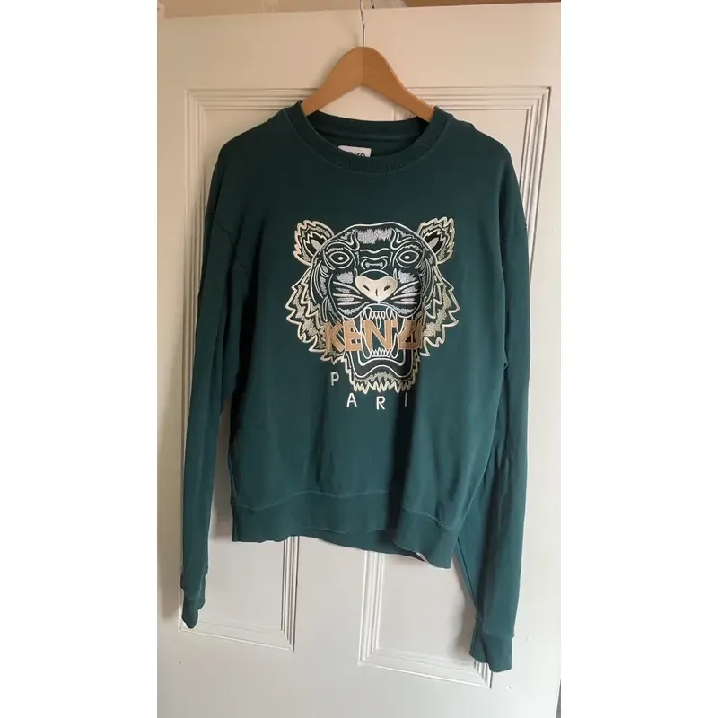 Áo sweatshirt Kenzo màu xanh lá đậm thêu đầu hổ 757897