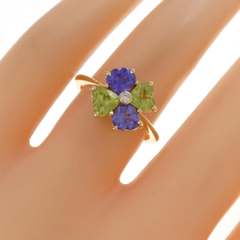 Nhẫn đá màu hình trái tim và cỏ 4 lá K18YG - Hàng hiệu Authentic 854561