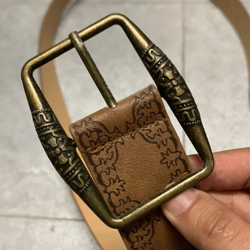 Dây nịt vintage nâu da bò khắc họa tiết bản to 3,6cm (giao động từ 3.5 đến 3,7) 931623