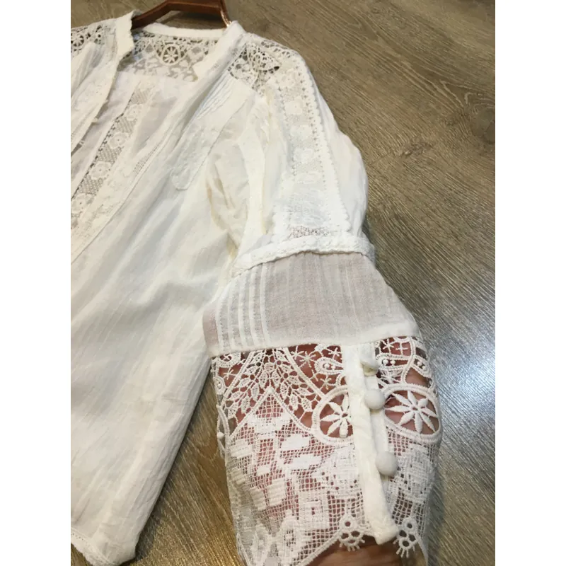 [Siêu Phẩm Nhật] Sơ mi vintage boho phối ren xếp ly khuy bọc form Âu đẹp suất sắc 700643