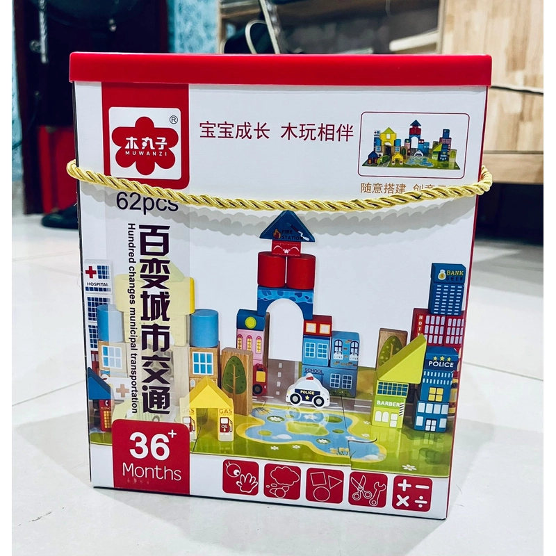 Bộ xếp gỗ mô hình thành phố 62psc 452004