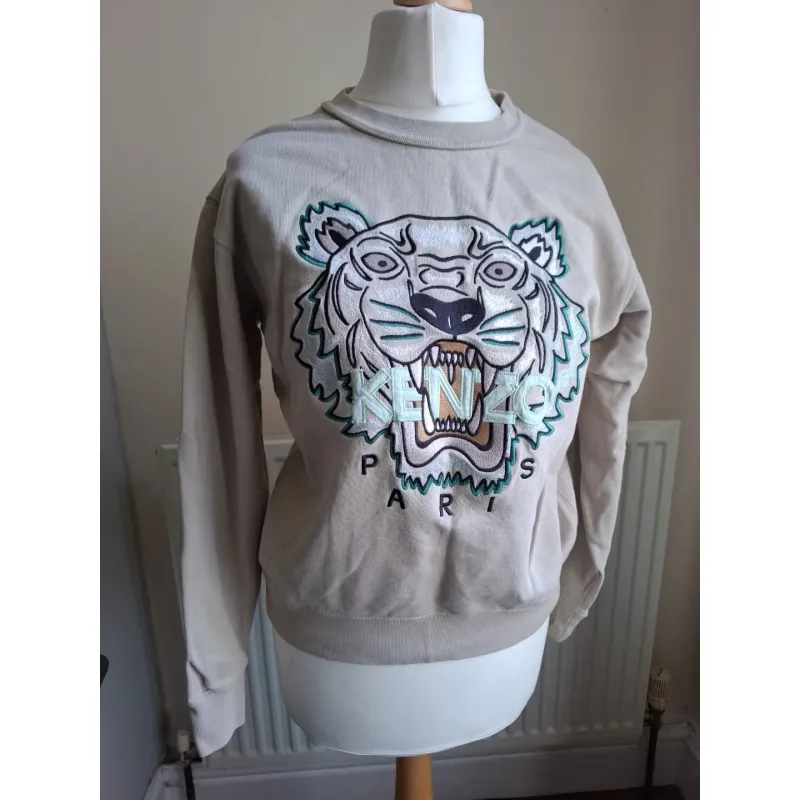 Áo nỉ nữ thêu hình đầu hổ Kenzo màu be size S chính hãng 719292