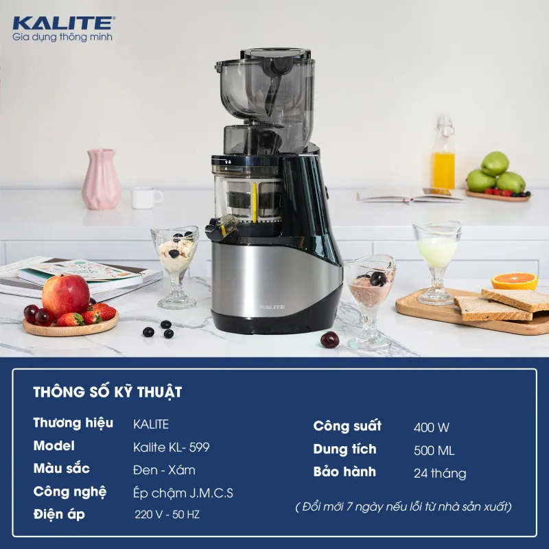 🍎 Máy Ép Chậm KALITE KL-599 – Cao Cấp, Sản Xuất Tại Thái Lan, Ép Kiệt Bã – Nước Sánh Mịn 714822
