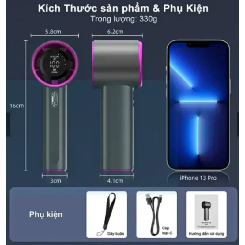 Quạt sạc cầm tay mini gió mạnh,100 tốc độ gió 991654