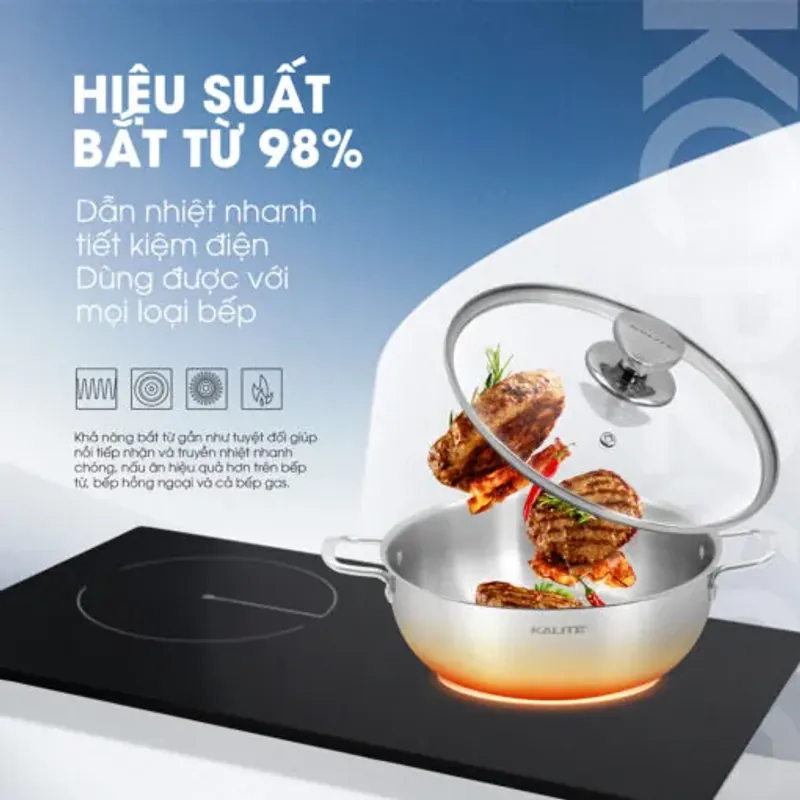 Nồi inox liền khối cao cấp đa năng KALITE KCP2602 – Size 26cm, hiệu suất bắt từ 98% 572311