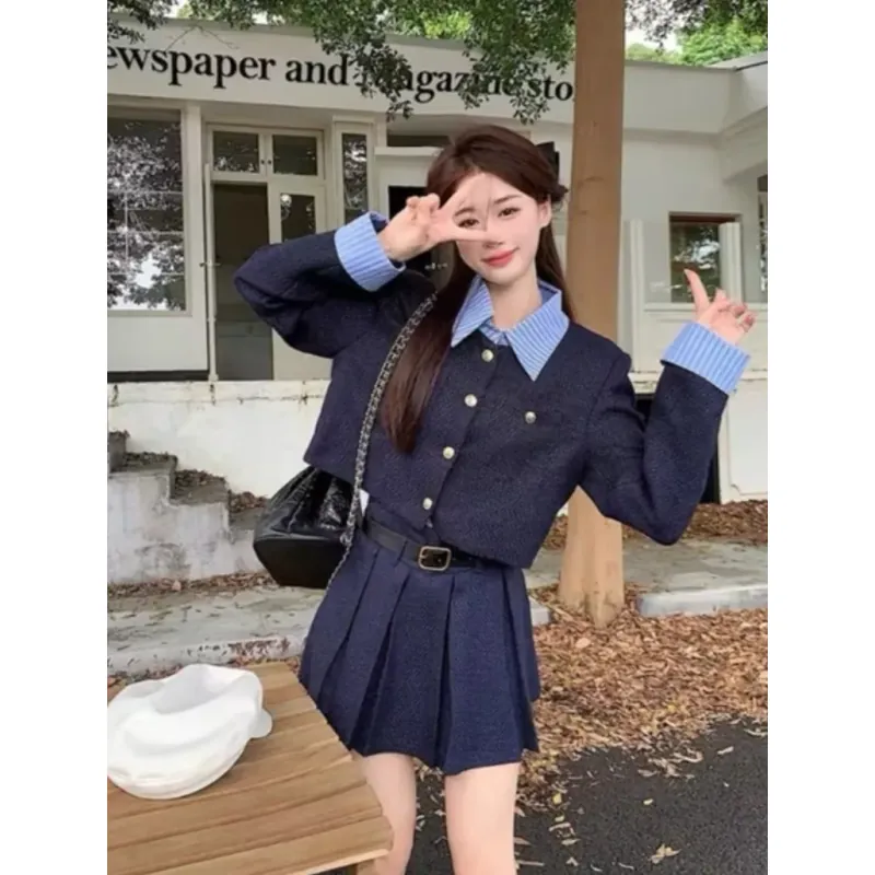 SET ĐỒ DẠ NỮ (ÁO, VÁY, THẮT LƯNG) - XANH THAN - SIZE S 739901