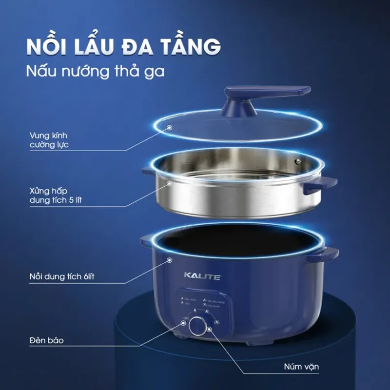 Nồi lẩu hấp KALITE KL568-S đa năng 2 tầng 11L chĩnh hãng mới 100% 572366