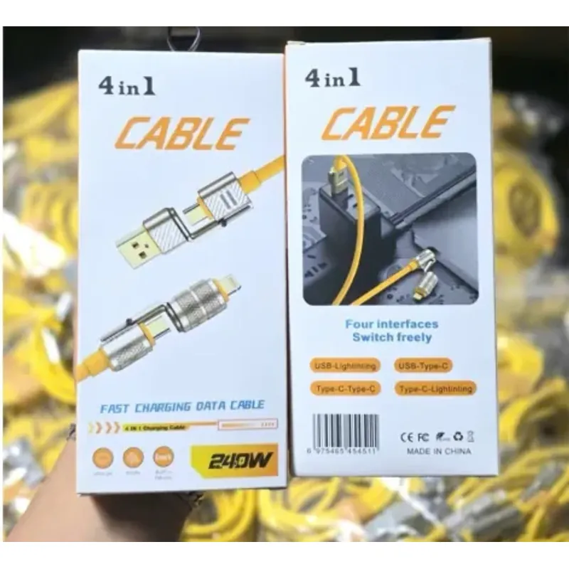 cáp Sạc Nhanh 4 Đầu Chất Liệu Silicon, Đa Năng 240W, Đầu Sạc Bọc Thép Siêu Bền 1009723