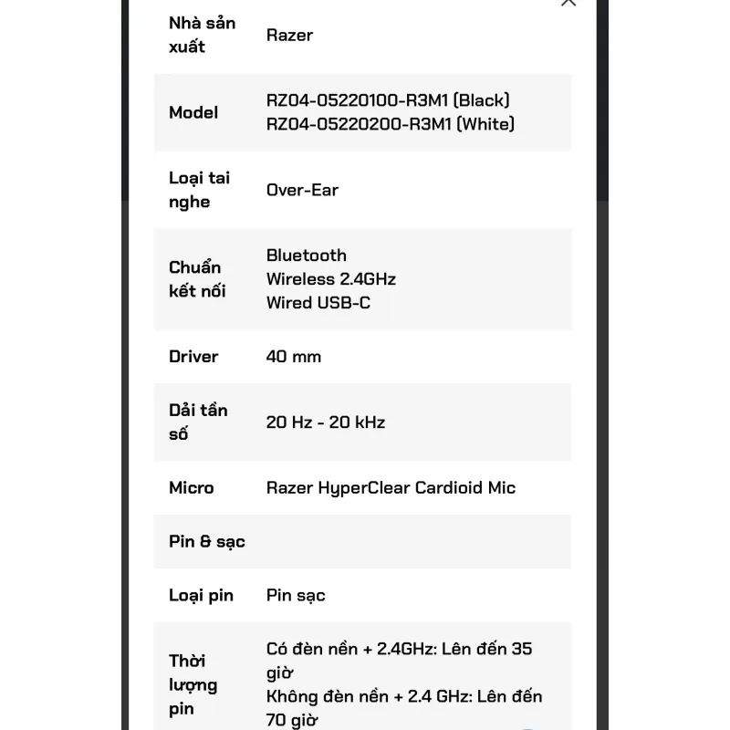 Tai nghe Bluetooth Chụp Tai Gaming Razer Barracuda X Chroma 992442