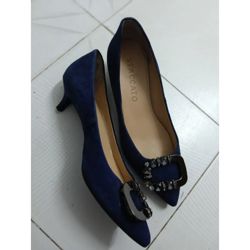 Giày cao gót xinh xắn màu xanh Nữ đính buckle họa tiết đá phần trên 776901